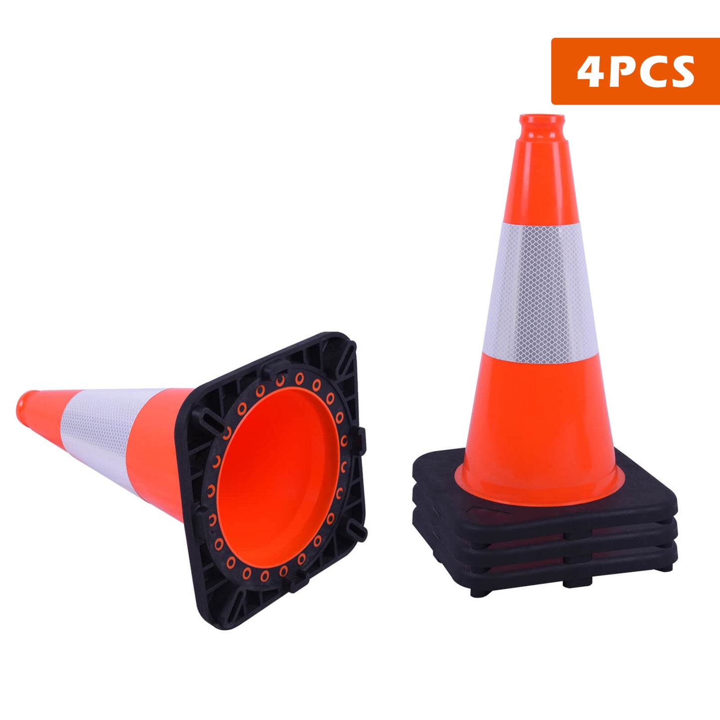 Flexible Black Base PVC Traffic Cone 12 - 36Inch with Reflective Collar