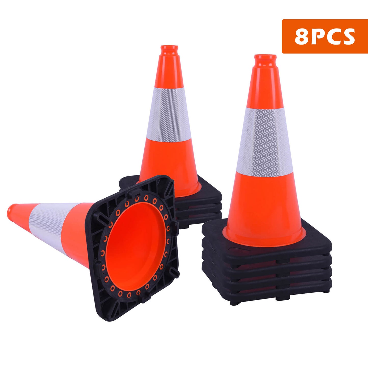 Flexible Black Base PVC Traffic Cone 12 - 36Inch with Reflective Collar