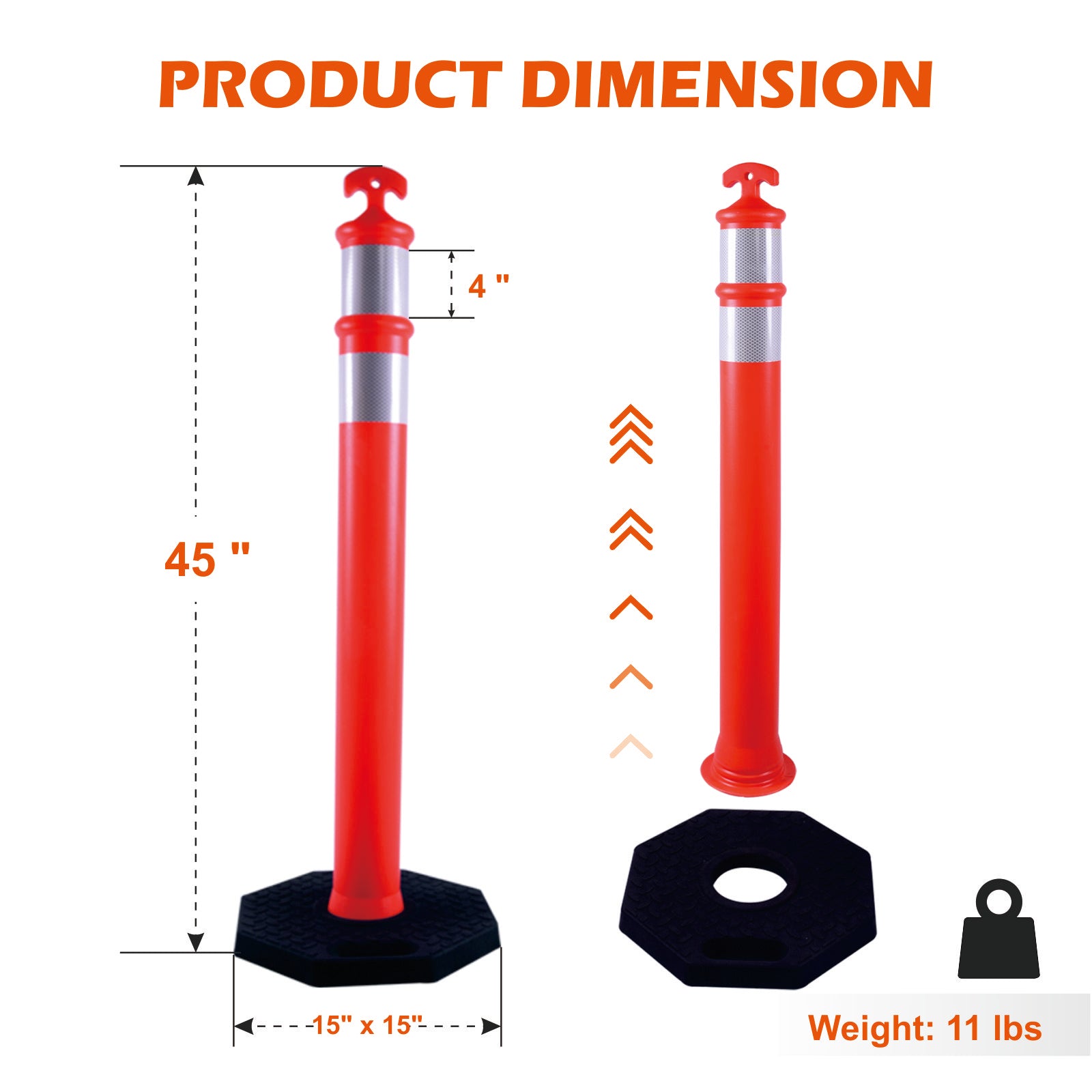 Delineator Post /Base with Reflecive Tape Product dimensions