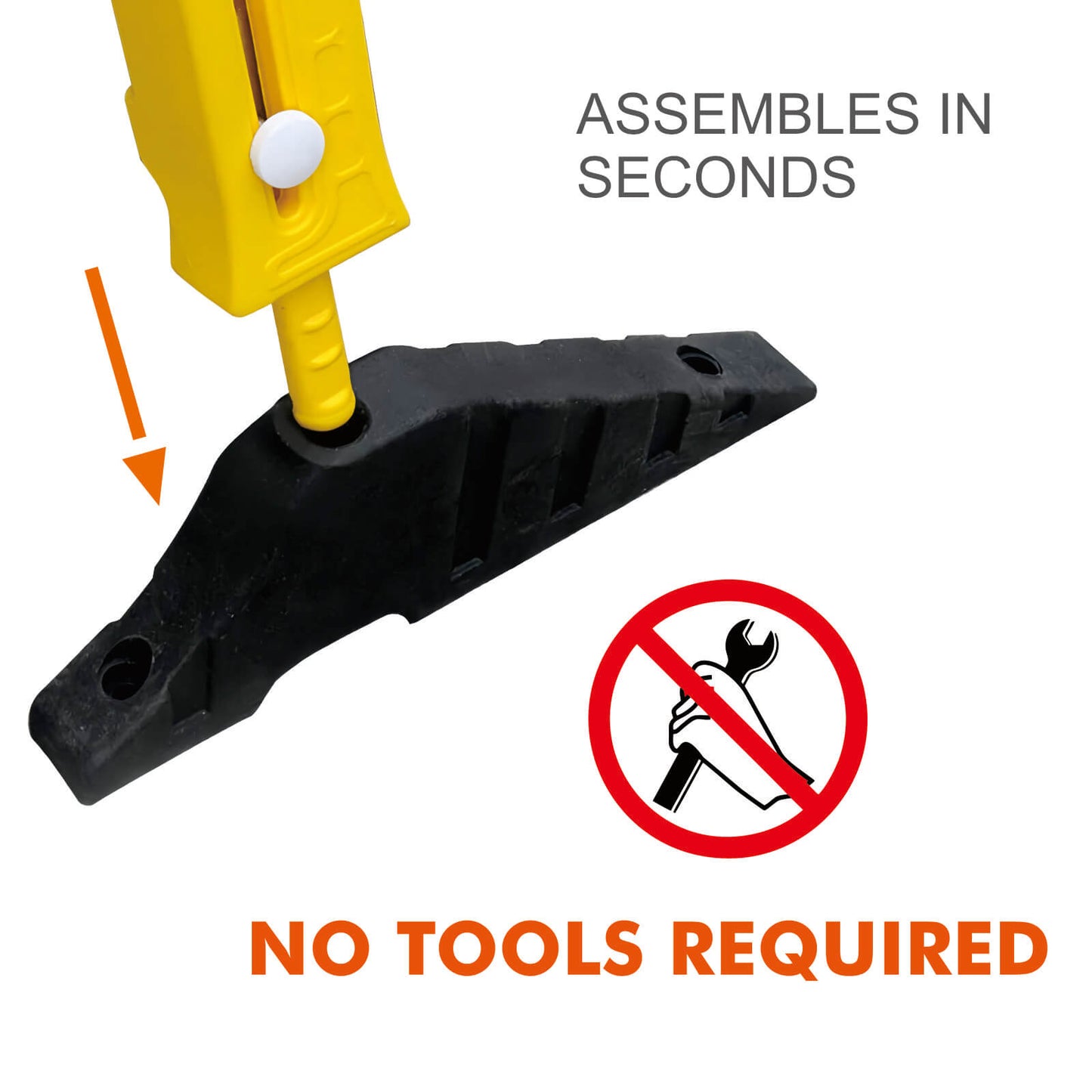 Easy assembly without tools. Anti-trip feet help to reduce trip risks. Supplied with heavy-duty rubber feet for extra stability.