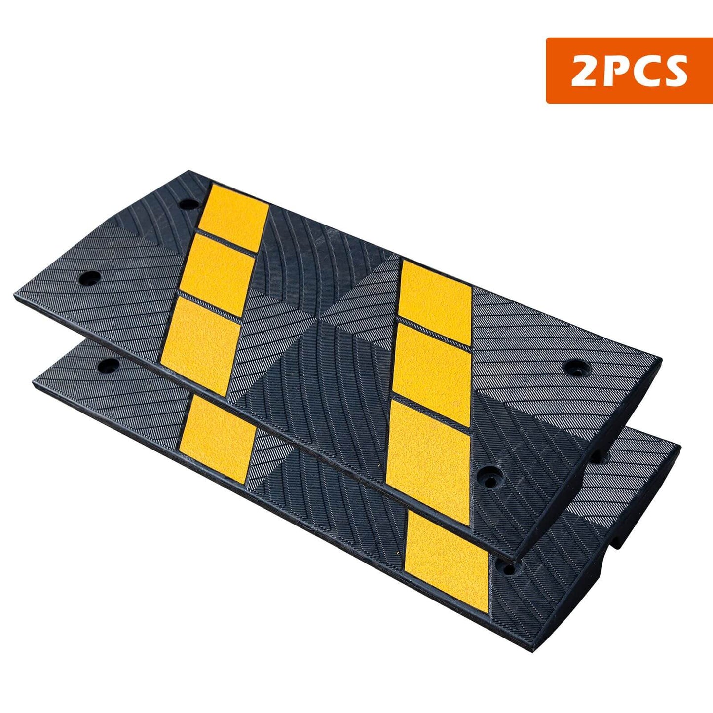 Rubber Curbside Bridge Ramps with Yellow Reflective Stripes