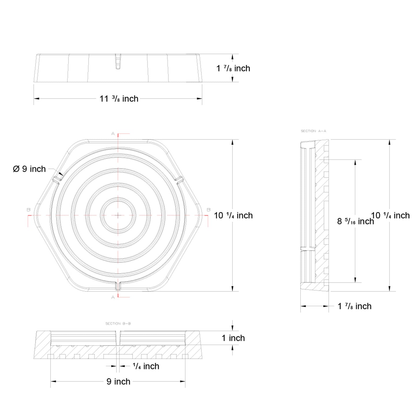 RV Leveling Pads 9Inch 2D Product Dimension.