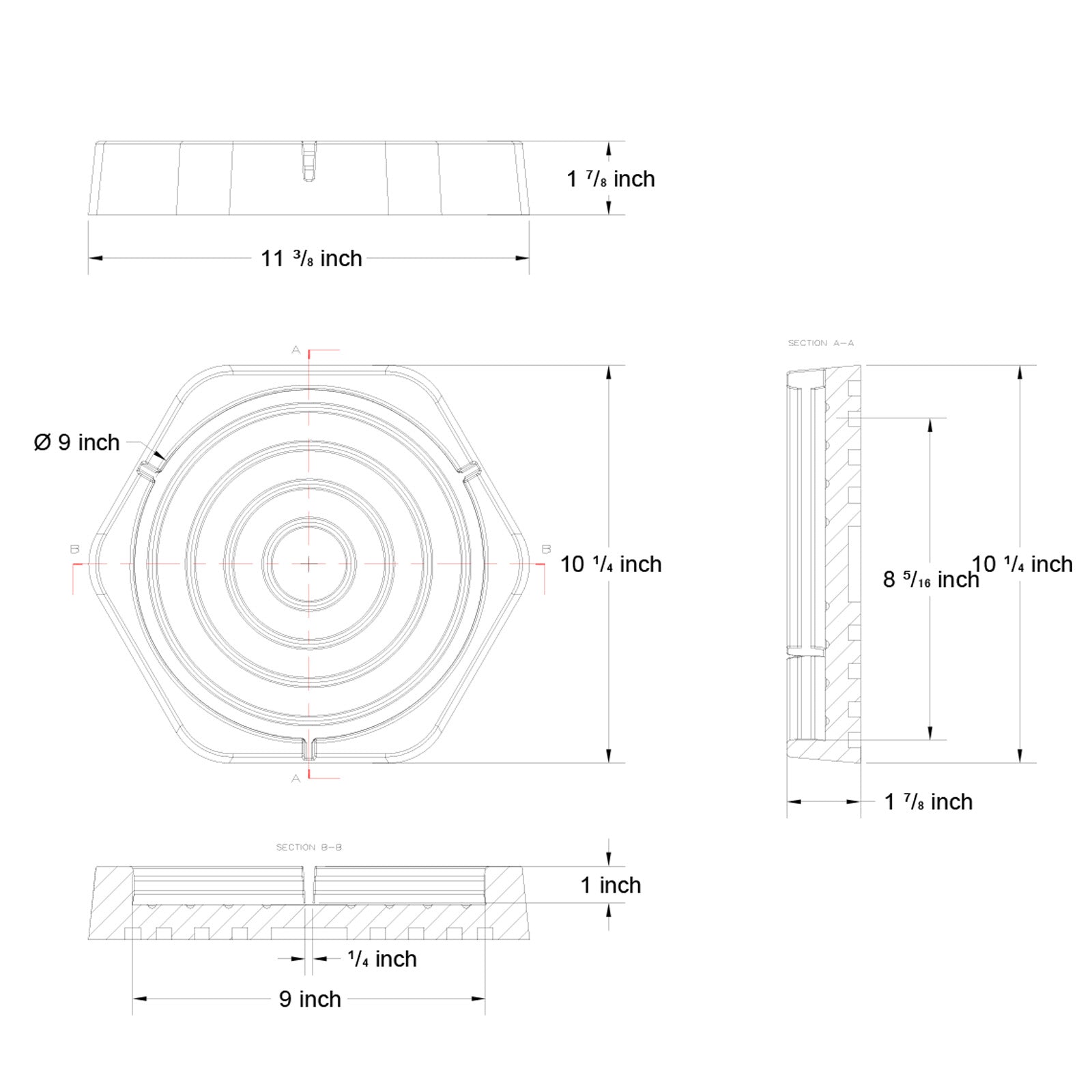 RV Leveling Pads 9Inch 2D Product Dimension.
