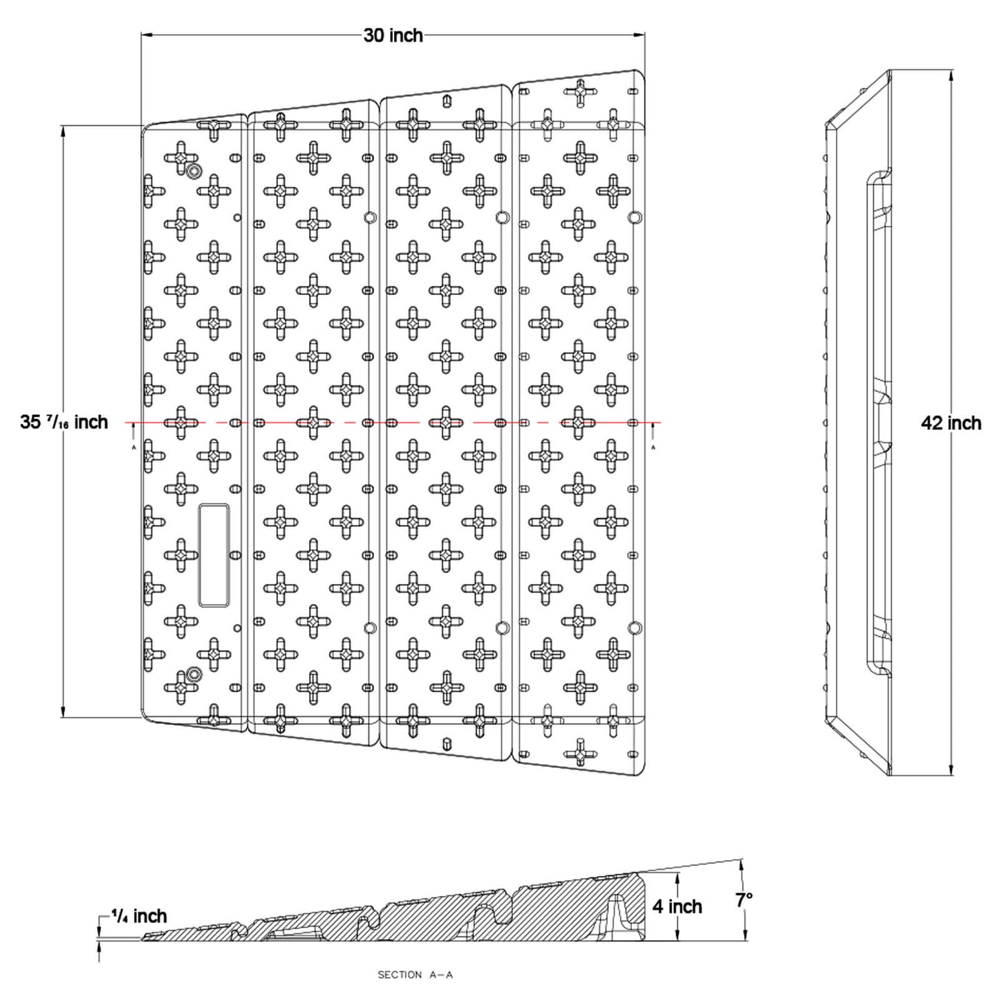 Wheel Chair Assemble Threshold Ramp 2D Product dimensions