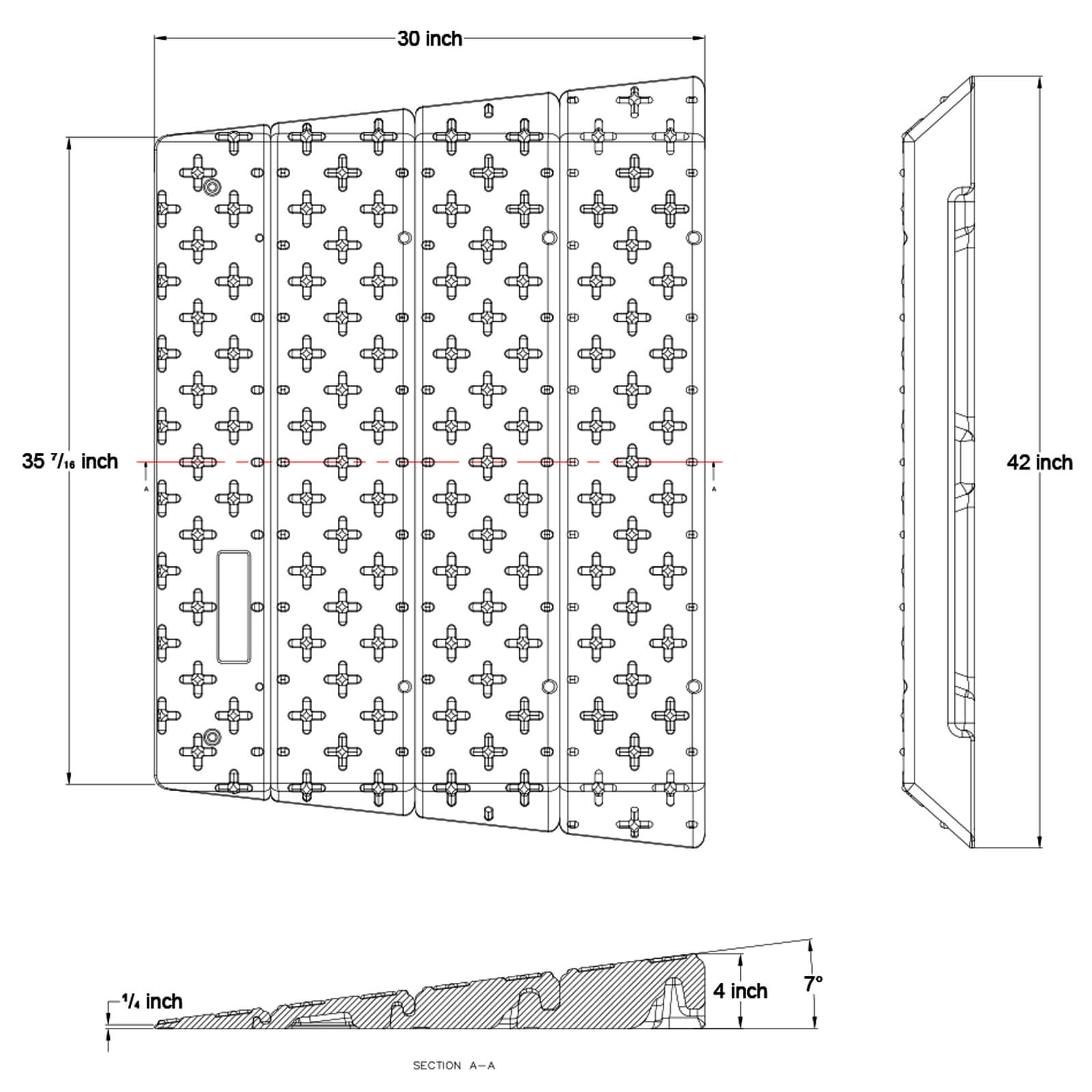 Wheel Chair Assemble Threshold Ramp 2D Product dimensions