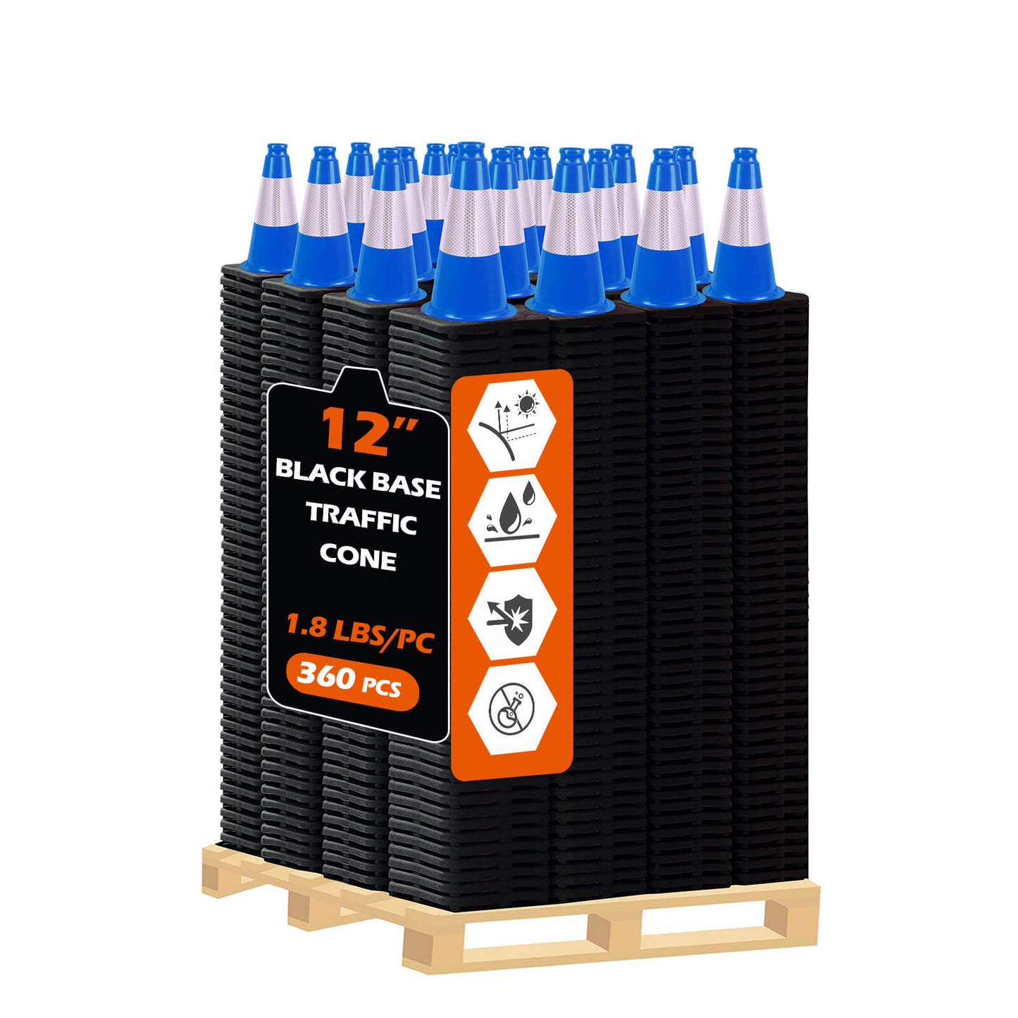 Heavy-Duty Traffic Cones 12/18/28/36 Inch, PVC Safety Cone with Reflective Stripe