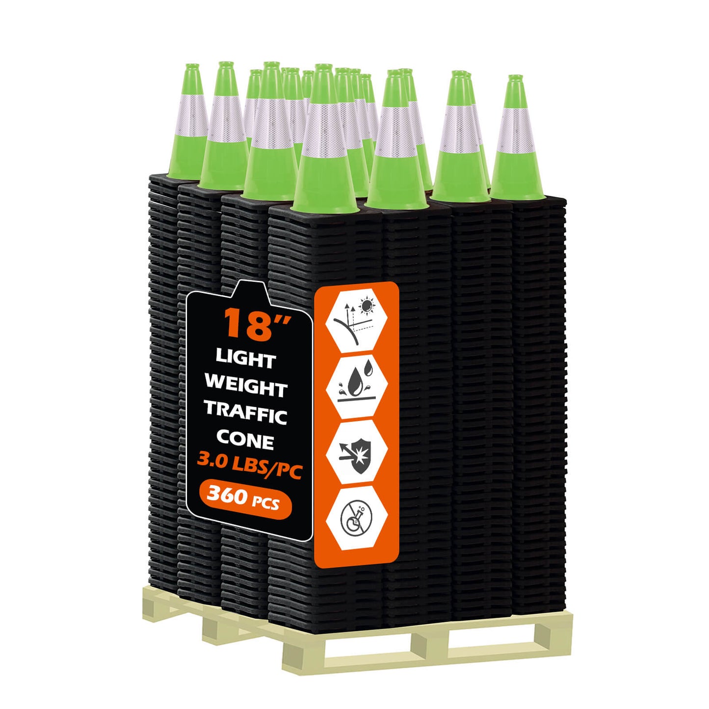 Heavy-Duty Traffic Cones 12/18/28/36 Inch, PVC Safety Cone with Reflective Stripe