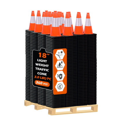 Heavy-Duty Traffic Cones 12/18/28/36 Inch, PVC Safety Cone with Reflective Stripe