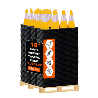 Heavy-Duty Traffic Cones 12/18/28/36 Inch, PVC Safety Cone with Reflective Stripe