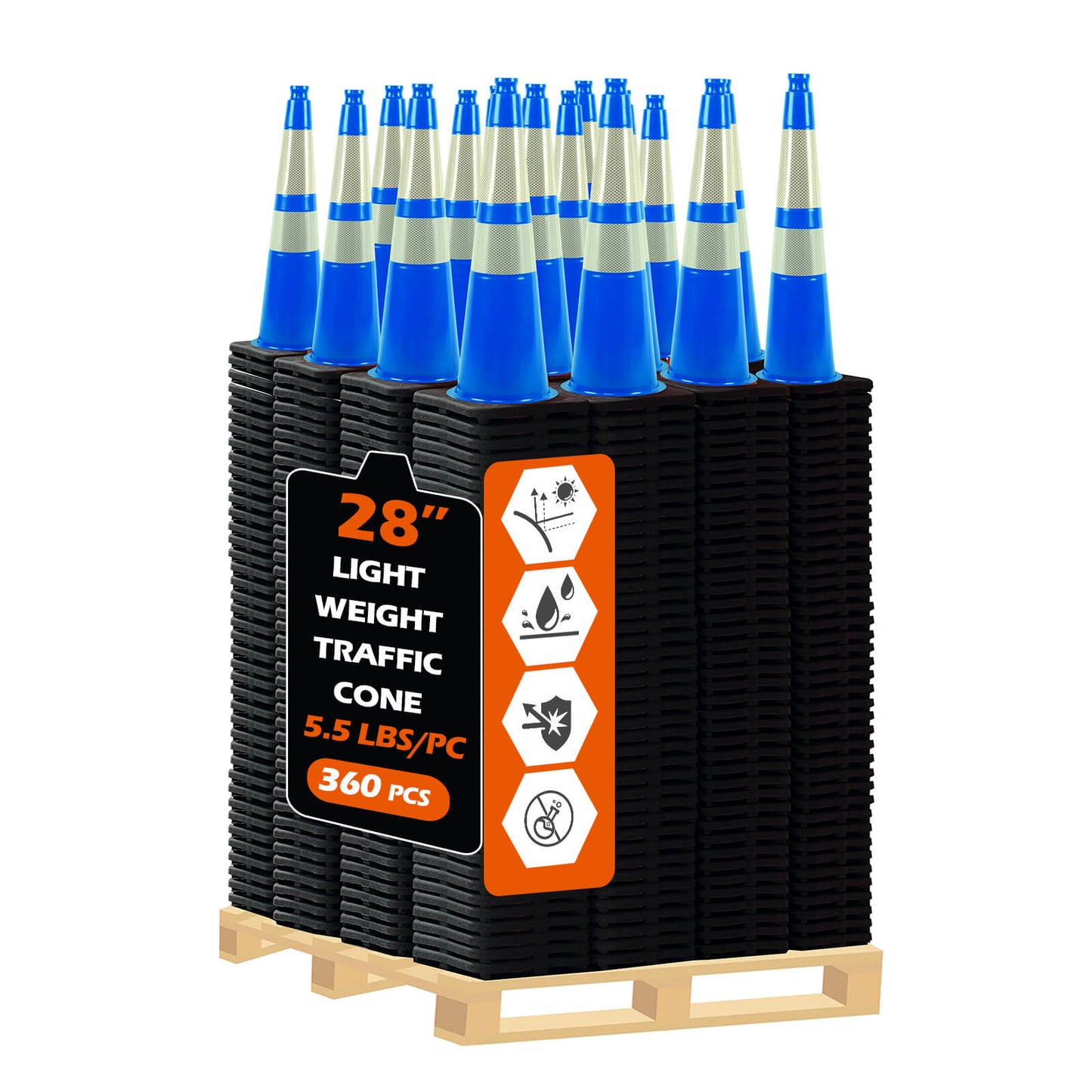 Heavy-Duty Traffic Cones 12/18/28/36 Inch, PVC Safety Cone with Reflective Stripe