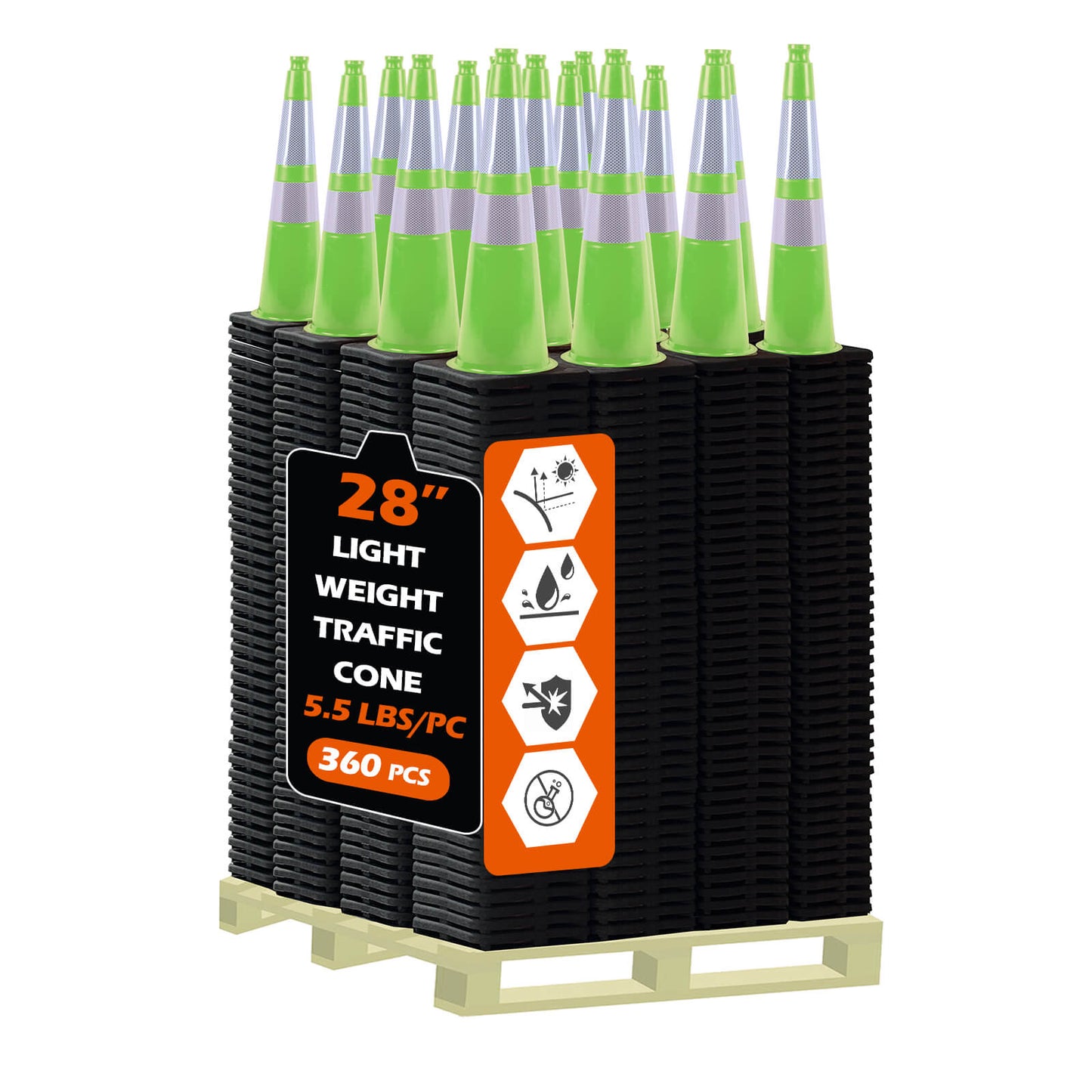 Heavy-Duty Traffic Cones 12/18/28/36 Inch, PVC Safety Cone with Reflective Stripe