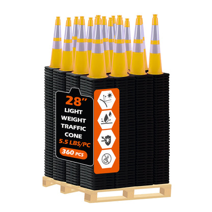 Heavy-Duty Traffic Cones 12/18/28/36 Inch, PVC Safety Cone with Reflective Stripe