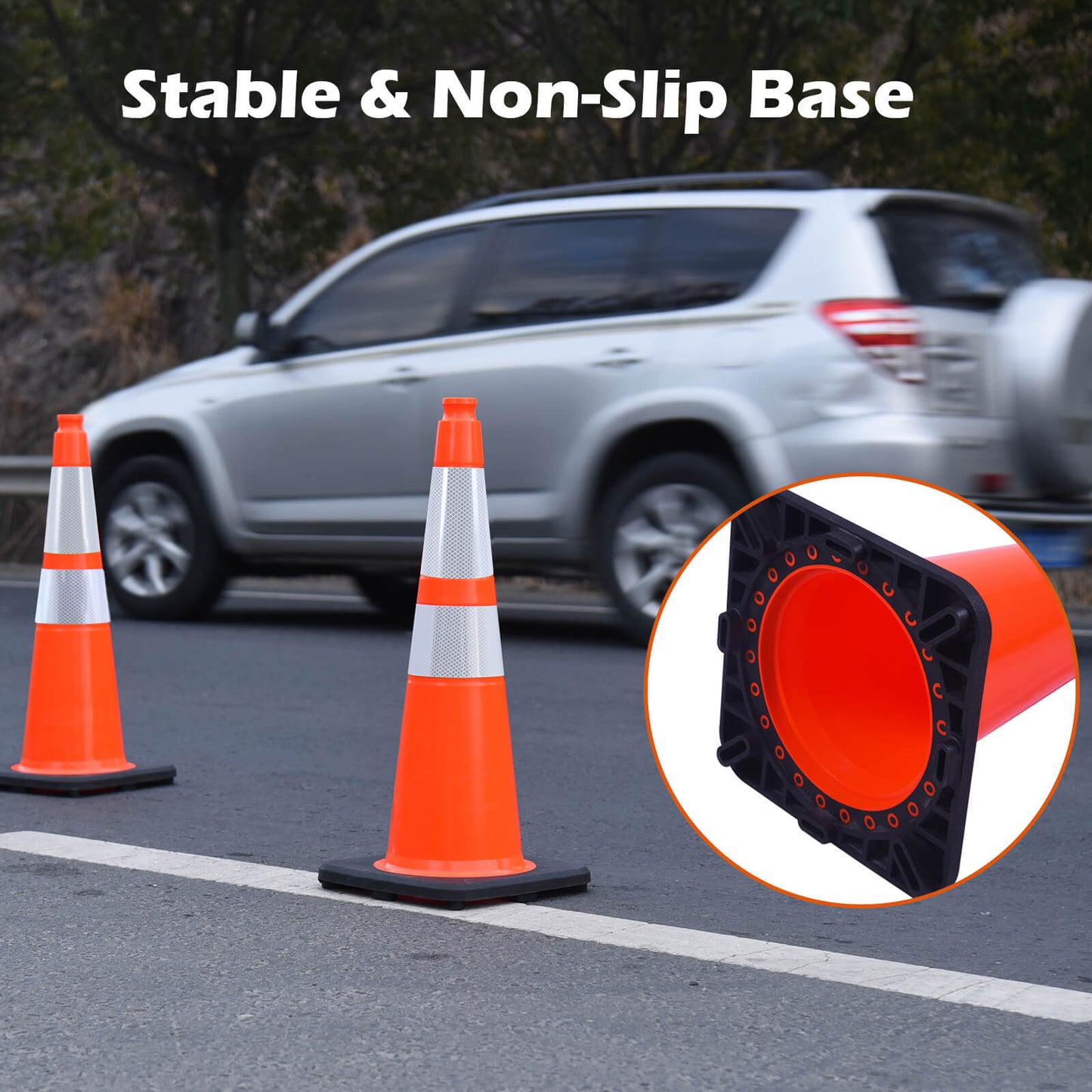 Heavy-Duty Traffic Cones 12/18/28/36 Inch, PVC Safety Cone with Reflective Stripe
