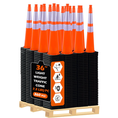 Heavy-Duty Traffic Cones 12/18/28/36 Inch, PVC Safety Cone with Reflective Stripe