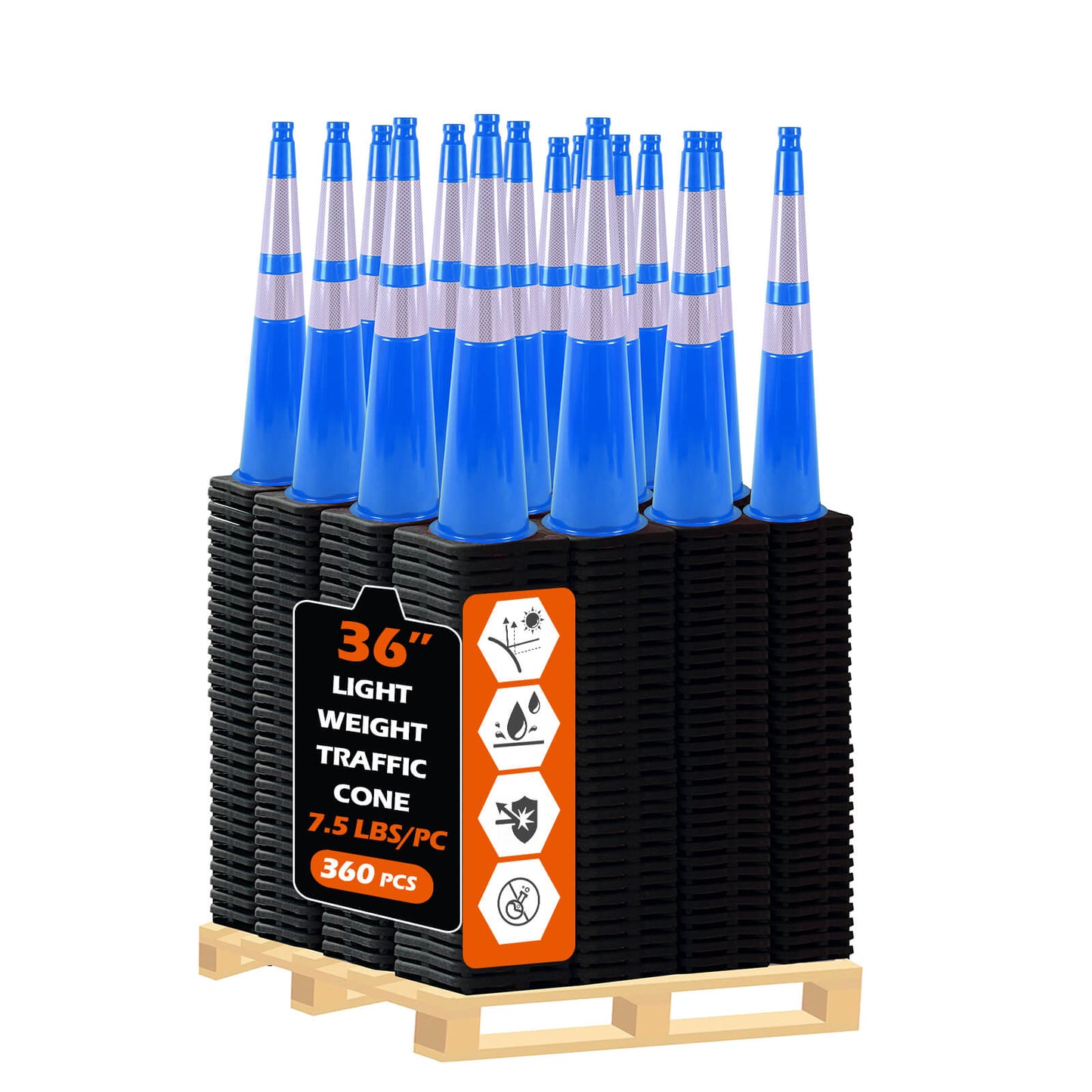 Heavy-Duty Traffic Cones 12/18/28/36 Inch, PVC Safety Cone with Reflective Stripe